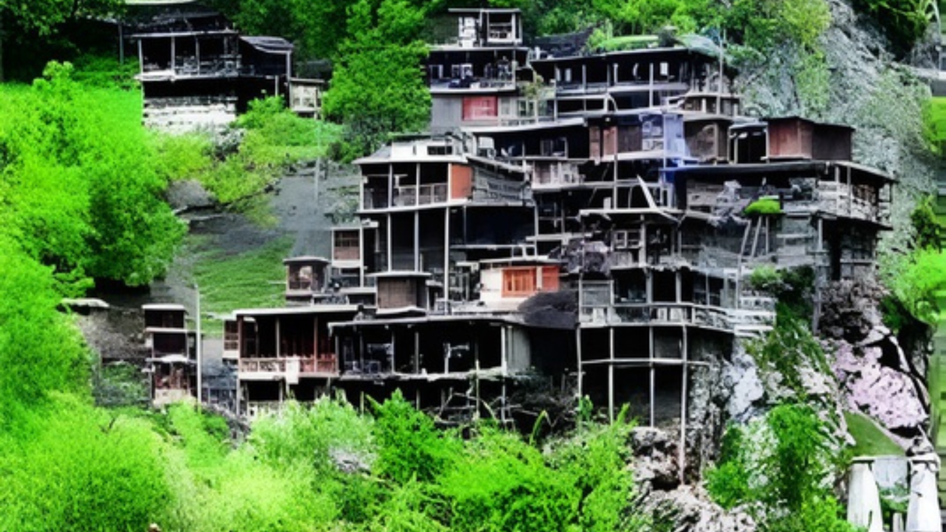 Birir Valley - green hills and traditional Kalash houses