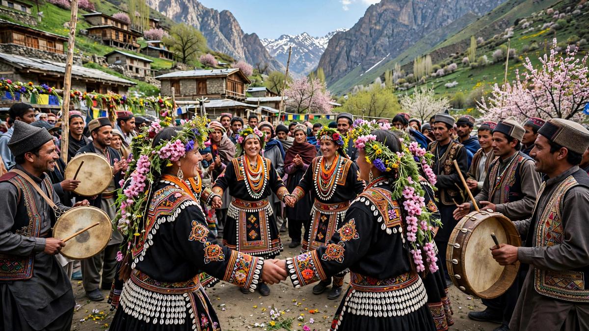 Kalash women in traditional embroidered dress at a festival