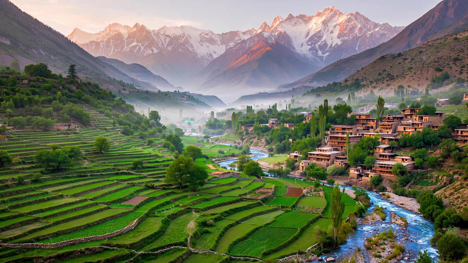 Kalash Valley village beneath the Hindu Kush mountains